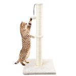 Dimaka 29" Tall Cat Scratching Post, Claw Scratcher with Sisal Rope and Covered with Soft Smooth Plush, Vertical Scratch [Full Strectch], Modern Design 29 Inches Height (Beige)