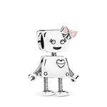 FGT Silver Robot Charm for Bracelets Necklaces Pendants Love Heart Pink Bow Gift for Women Daughter Girls Sisters Girlfriend Wife Mum Granddaughter Family Birthday Valentine