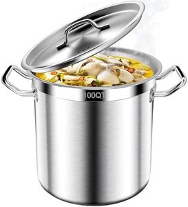Stainless Steel Stock Pot,100 QT Large Stock Pot with Lid, Heavy Duty Tri-Ply Bottom Commercial Grade Stock Pots for Boiling Cooking Soup Stew Thick Bottom Big Stockpots, Deep Cookware