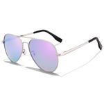 LOJUDI Polarised Small Pilot Sunglasses - Womens Mens Small Faces Sun Glasses with UV400 Protection-52mm-Silver Frame/Purple Mirrored