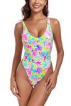 RELLECIGA Women's Monokini One-Piece String Thong Bikini High Cut Swimsuit, Daisy, S