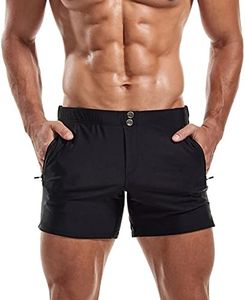 KOTENKO Men Swimwear Swimsuits Square Cut Swim Boxer Briefs Bikini Bathing Suits (Black, Medium)