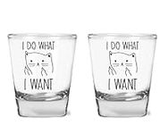 I do What I Want - Funny Shot Glass for Cat Lovers - 1.75 oz Shot Glass Set (2)