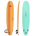 Osprey Pinstripe Foam Surfboard Soft Foamie Complete with Leash and Fins, High Spec Vacuum Sealed, Wood Effect, 9.3 ft