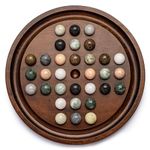 Deluxe Solitaire Game Set: 12.6'' Solid Wooden Board, 32 Natural Marble Balls, Single-Player Strategy and Smart Games