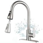 LKUWEE Kitchen Faucet, Stainless Steel 360° Swivel Kitchen Sink Faucets, Hot and Cold Water Kitchen Tap Pullout Sink Faucet with 2 Hoses, Brushed Nickel