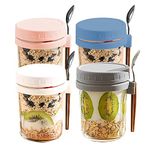 EthCat 4 Pack Overnight Oats Containers with Lids and Spoons, Overnight Oats Jars, 12 oz Mason Jars with Lid for Overnight Oats Milk, Cereal, Fruit