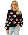 Lesmart Womens Ugly Christmas Sweater Santa Funny Xmas Holiday Party Knitted Pullover,Black,Medium