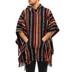 LOUDelephant 100% Woven Gheri Cotton Mexican Style Hooded Poncho - Black & Red