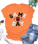 Football Shirts for Women Game Day T-Shirts Sunday Funday Football Tops Casual Football Season Short Sleeve Shirt, Orange, X-Large