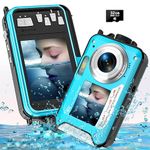 4K Underwater Camera 11FT Waterproof Camera with 32GB Card 56MP Autofocus Selfie Dual-Screen Cameras for Snorkeling, Compact Digital Camera 1250mAh Battery (Blue)