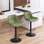 YOUTASTE Olive Green Bar Stools Set of 2 Adjustable Counter Height Barstools Faux Leather Bar Stool with Back Swivel Modern Metal Diamond Bar Chairs Home Kitchen Island Restuarant