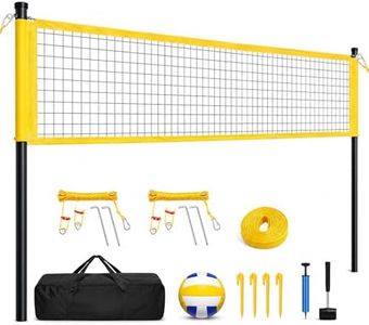 Portable Volleyball Net Set with Poles, Adjustable Height Outdoor Volleyball System with Ball, Pump, Rubber Mallet, Steel Stakes, Boundary Line & Carry Bag for Backyard, Beach, Lawn