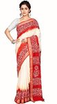 T.J. SAREES Women Handloom Pure Cotton Linen Batik Sarees For Women Bhagalpur Cotton Linen Saree With Blouse Piece (Red And White)