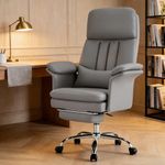 Ergonomic Comfortable Excutive Office Chair with High Back, Premium PU Leather Desk Chair with Footrest Adjustable Lumbar Support Double-Layered Armrests,Reclining Office Chairs for Home Office,Gray