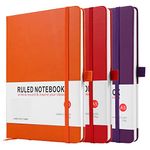 Notebook A5, 3 Pack Journal A5 Notebook 200 Pages 80 GSM Journal Notebook Hardback Notepad with Lined Pages, Pen Loop and Expandable Paper Pocket, Journal Notepad Note Book (Red, Purple, Orange))