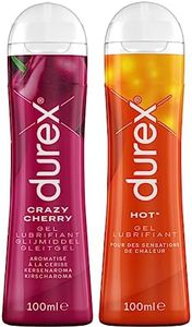 Durex - Lot de 2 Gels Lubrifiants Intimes - Crazy Cherry Gel 100ml - Hot Effet Chauffant Stimulant 100ml