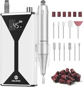 HELIVIVE Professional Electric Nail Drill 45000RPM (Portable & Rechargeable) (with 11 Drill Bits ) Cordless Nail File Machine for Shaping, Polishing & Removing Gel Nails for Salon Home (White)