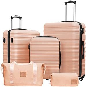 Coolife Suitcase Set 3 Piece Luggage Set Carry On Hardside Luggage with TSA Lock Spinner Wheels (Pink, 5 piece set)