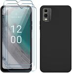 NUCNOK Case for Nokia C32 + [3 Pack] Tempered Glass Screen Protectors,Silicone Soft TPU Cover,Black Slim Shockproof Case,Scratch-Resistant,Anti-Drop,Full Body Protection