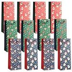 THE TWIDDLERS - 12 Christmas Wine Gift Bags with Sturdy Rope Handles with Assorted Festive Xmas Designs, Gift Bottle Bags, 1 of Each Design, Festive Xmas Wine Bottle Bag - 35 x 13cm