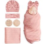 DRESHOW Newborn Baby Blanket Soft Swaddle Blankets for Infant Swaddling Receiving Warm Wraps with Bow Hat Headband