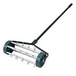 Goplus Rolling Lawn Aerator, 18-inch Garden Yard Rotary Push Tine Heavy Duty Spike Soil Aeration, Manual Lawn Aeration Tool w/ 40.5-inch Handle (Silver)