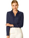 Allegra K Women's Office Elegant V Neck Blouse Long Sleeve Work Shirt Navy Blue XL-20