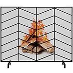 costoffs Single Piece Panel Fire Screens and Guards with Mesh Cover, Spark/Flame/Fire Fence, Metal Fireplace Barrier, Black