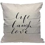 HGOD DESIGNS Cushion Cover Quotes Life Laugh Love Word Inspiration Lettering Black White Throw Pillow Cover Home Decorative for Men/Women/Boys/Girls living room Bedroom Sofa 18X18 Inch Pillowcase