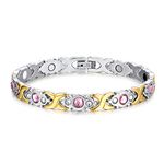 S Chaninely Womens Titanium Stainless Steel Magnetic Bracelet With Rhinestone(Silver+Gold)