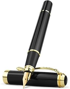 STONEGO Black Fountain Pen, 0.38mm Extra Fine Nib Metal Calligraphy Writing Gift Pen Ink Refill Converter Included Drawing Journal Business Pens for Men Women, School, Office (Gold)