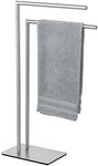 WENKO Recco towel rack, free-standing towel rack of satin stainless steel with heavy base plate for secure stand, two bars for storing towels, 48 x 80.5 x 20 cm