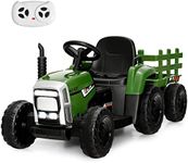 COSTWAY Ride on Tractor and Trailer, 12V Battery Powered Electric Kids Toy Car with Remote Control, LED Lights, USB & Bluetooth Music, Four Wheels Ride on Toys for Children Ages 3+(Dark Green)