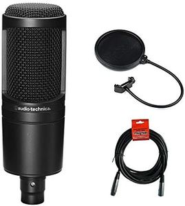 Audio Technica AT2020 Condenser Studio Microphone Bundle with Pop Filter and XLR Cable