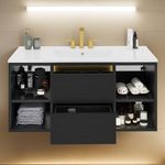 DWVO 36'' Floating Vanity Bathroom with Undermount Sink, Bathroom Cabinet Vanity Wall Mounted with 2 Drawers with Metal Handles, 3 Holes, Black