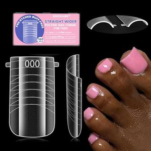 Straight Wider Polygel Toenail Forms, SINOKAME Pre-etched Flat Curve Square Toe Nail Dual Forms with French Guidelines Reusable,16 Sizes 20mm Nail Molds for Polygel Builder Gel Acrylic Women Men