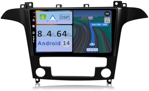 YUNTX [4GB+64GB] Android 10 Autoradio per Ford S-Max (2007-2008)-[Incorporato Carplay/Android Auto/DSP/GPS]-IPS 2.5D 9" Touch Screen-CAM+MIC-DAB/Mirror Link/Bluetooth 5.0/WiFi/USB/4G