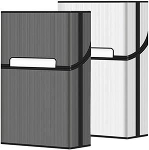 roygra Cigarette Case, Magnetic Brushed Aluminum, 20 Capacity - 2 Pack (Gray + Silver, 85mm King Size)