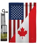 Breeze Decor US Canada Friendship Garden Flag Set with Stand Regional American Alliance World Country Particular Area House Decoration Banner Small Yard Gift Double-Sided, Made In USA