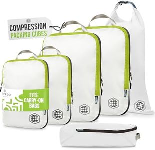 Compression Packing Cubes for Travel - Luggage and Backpack Organizer Packaging Cubes for Clothes (White and Green, 6 Piece Set), White/Green, 6Piece