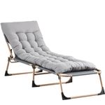 TRIOBLADE Heavy Duty Folding Garden Sun Lounger 22mm Steel Frame Support 264lbs 4-Position Adjustable Folding Chaise with Pillow Sun Bed with Cushion For Beach, Garden, Pati (Without sunshade, Grey)