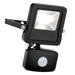 Surge Matt Black 10W Weatherproof Outdoor Security Light Flood Lights LED with Motion Activated PIR Cool White 4000K IP44 Rated