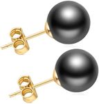 HAINBAG 10mm Pearl Earrings for Women, Handpicked 3A+ Freshwater Pearl Stud Earrings Hypoallergenic Earrings Studs (Grey)