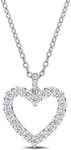 Abbie+Cleo Round Shape Created White Moissanite Gemstone Medium Heart Pendant in Rhodium Flash Plated Sterling Silver, Chain 18in