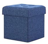 DR Mall Linen Home Foldable Large Storage Ottoman Cube, Bench Footrest Step Stool Storage Ottoman Bench for footrest Stool Coffee, Living Room, Laundry, Table and Seating Ottoman (38X38X38, Blue)