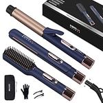 PARWIN PRO BEAUTY 3 in 1 Styling Set, 25mm Hair Straightener, 32mm Hair Curler, Hair Straightener Brush, Detachable Power Cord, LED Temp Control, Rapid-Heat up, for Gift ＆ Travel, Prussian Blue