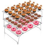 HaWare Cooling Rack, 3-Tier Stainless Steel Wire Rack Cooling Oven Tray, Roasting Baking Grilling Racks for Cake Cookie Bread, Collapsible & Expanded, Oven & Dishwasher Safe - 38x26 cm