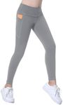 Coralup Girls' Active Leggings Kids Dance Running Yoga Pants Stretchy High Waist Sports Tight Pants with Pockets,Grey,9-10Y