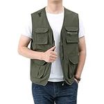 Perbai Men's Utility Cargo Vest Outdoor Fishing Travel Safari Vest with Pockets, Armygreen, Small